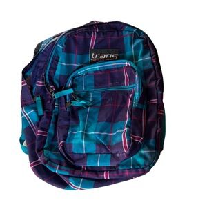 Jansport Trans Blue and Purple Plaid Backpack